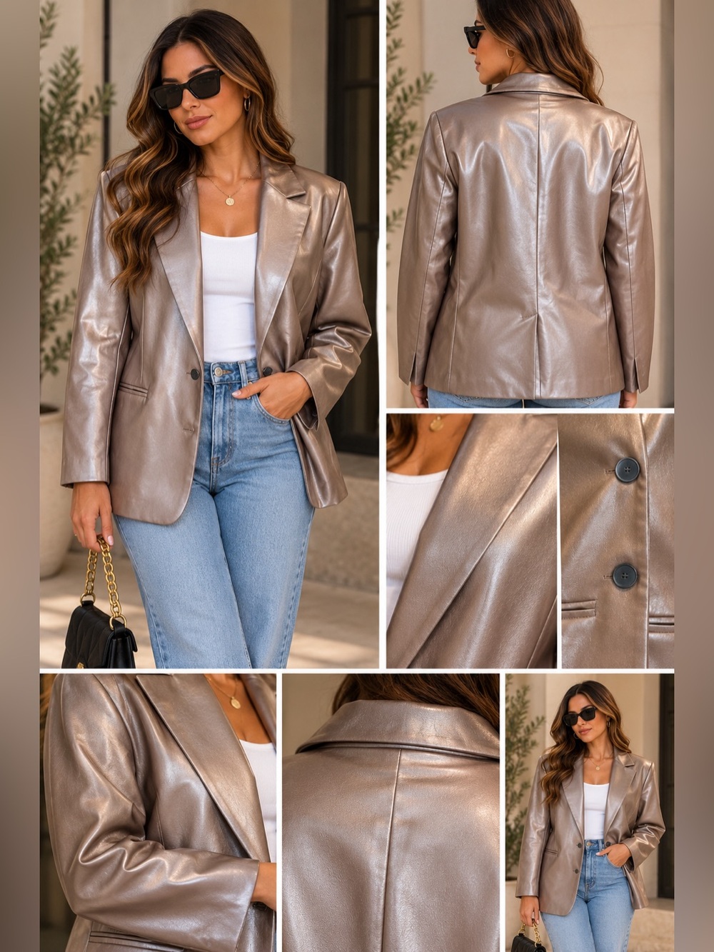 ZARA Taupe Mauve Faux Leather Oversized Blazer Jacket Masculine Medium M